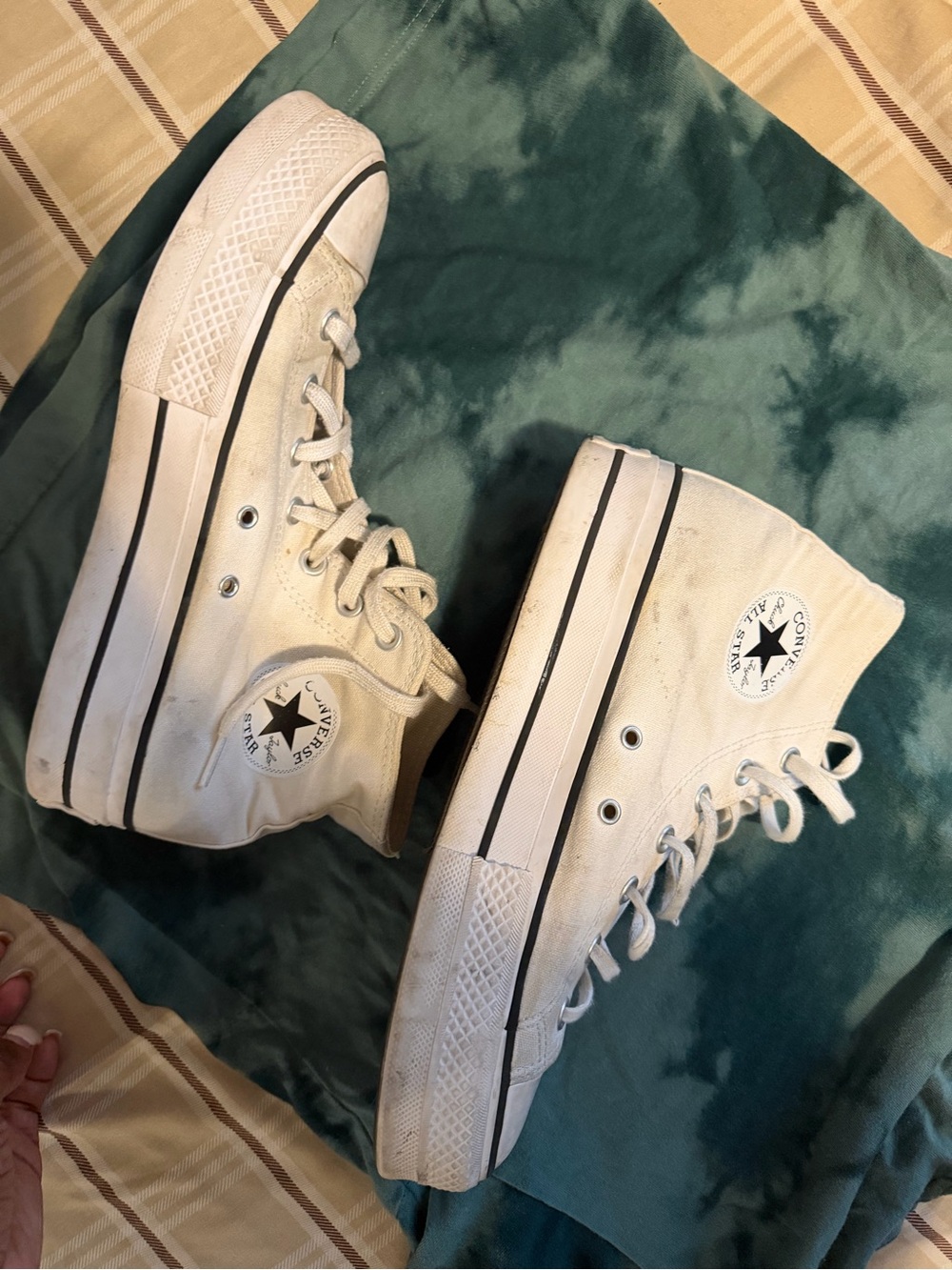 Converse White High Top Sneakers with Black Stripe - Picture 4 of 6